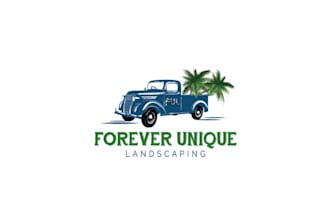 do professional logo for vintage truck carrying a palm tree