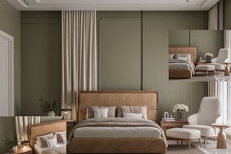 design interior for bedroom, and bathroom