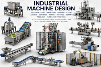 design industrial food processing packaging machine cad model for manufacturing