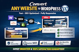 convert webflow, wix, squarespace to wordpress, migrate shopify to wordpress