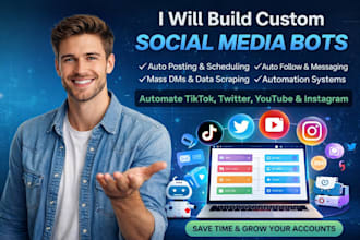 create social media bot, chatbot, instagram bot, tiktok bot discord bot python