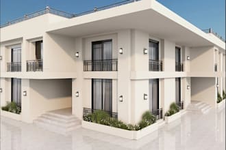 redraw 3d elevation facade villa, autocad floor plans, luxury cgi landscape