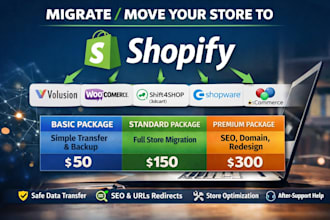 migrate move volusion woocommerce shift4shop shopware oscommerce to shopify