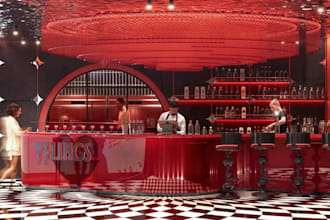 renovate 3d luxury gelato bar interior, 2d planning, cafe reception, cgi render