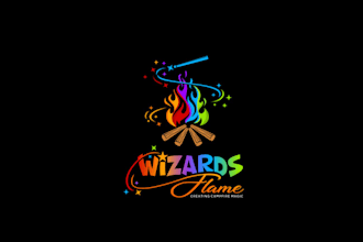 design colorful wizard campfire logo