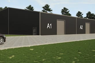 exterior industrial warehouse,3dfactory space layout,commercial site plan render
