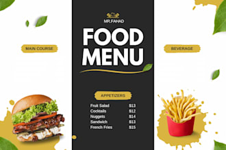 design canva templates, menu card, marrige card, social media posts in 1 hour