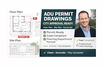 create adu permit drawings including floor plan, site plan and city approval set