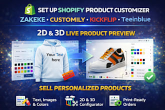 setup zakeke customily kickflip teeinblue 2d 3d shopify product configuration