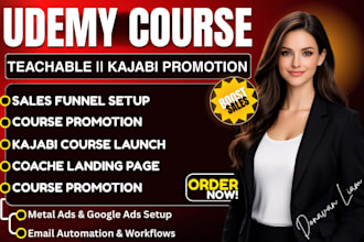 kajabi course promotion with kajabi sales funnel setup, udemy course promotion