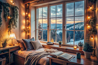 create cozy lofi aesthetic room or window view