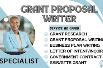 do grant research, grant writing, grant application, business plan and rfp