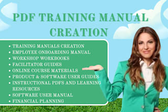 create training manual, online course, user guide, training course and workbook