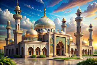 create realistic islamic architecture and mosque art