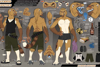 draw furry character reference sheet, furry anthro, oc sfw or nsfw furry design