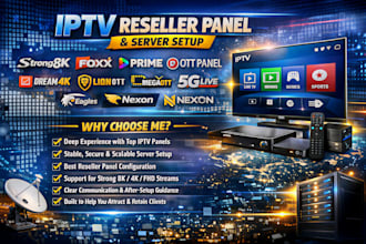 do reseller panel, server setup, strong8k, mega ott, xui server, sltv, lion, b1g