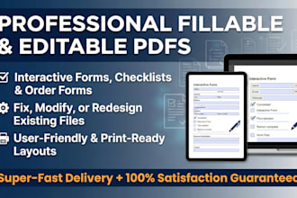 design an interactive, editable fillable PDF form, checklist, or order form