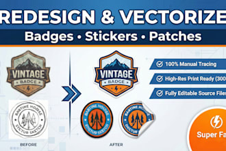 redesign edit recreate redraw vectorize retrace badge logo, sticker, patch, pin
