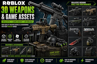 create realistic roblox 3d guns weapon assets and game accessories ready, ugc