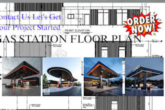 gas station layout fuel pump island layout convenience store permit drawing set