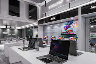 remodel 3d modern phone shop,render retail store, interior layout, visualization
