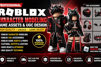 create roblox character modeling, roblox game assets, ugc and accessories design