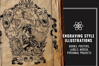 create engraving style illustration for books and labels