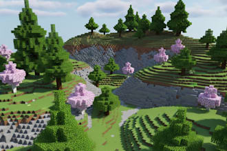build minecraft lobby castle village hubs spawns house in survival, worldpainter