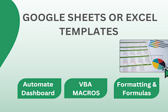 design google sheets or excel template and dashboard
