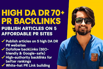 dofollow backlink building, publish articles on 5 high da DR 70 PR websites