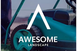 make awesome landscape, grass trimming and lawn care logo