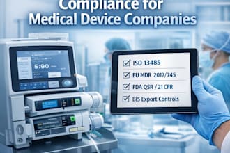 ensure iso, mdr, fda, bis  export control compliance for medical device