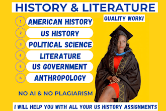 write american history, US history, political science, american literature tasks