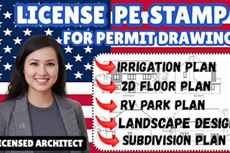 do licensed 2d floor plan, irrigation plan, landscape design in USA city permit