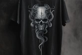 draw dark art, illustration, horror, skull, t shirt metal