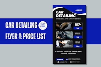 design car wash, car detailing, rental flyer, car service and price list flyer