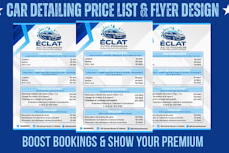 design car wash, car detailing, rental flyer, car service and price list flyer