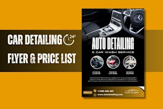 design car wash, car detailing, rental flyer, car service and price list flyer