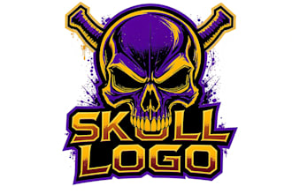 design a unique skull logo for gaming, brand, or streetwear