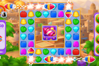 do match 3 mobile puzzle game development with custom levels in unity