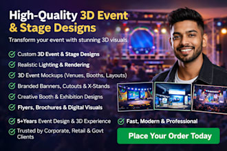 create a 3d stage lighting and stage design for your event, event visuals
