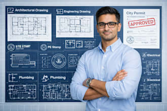 draw, review, stamp architectural, engineering, mep floor plan for city permit