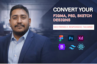 convert your UI design to HTML, CSS, bootstrap, tailwind