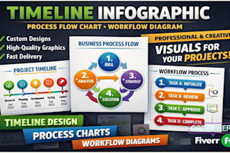 design professional timeline infographics, process flow chart, workflow diagram