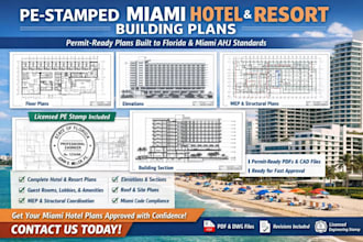 deliver pe stamped hotel and resort building plans in miami