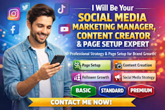 be your socia media marketing manager, content creator,  page setup