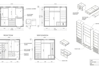 draft furniture layout, millwork, closet, wardrobe, and shop drawings