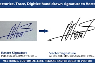 vector trace, digitize, and redraw your hand drawn signature