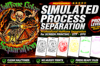 do simulated process color separation with halftone for screen printing, dtf dtg