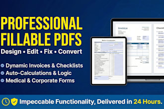 design editable fillable PDF, invoice, medical form, checklist, or questionnaire